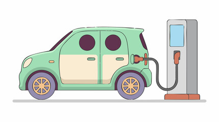 Eco-friendly electric car charging at public station, sustainable energy vehicle © ColorAsia