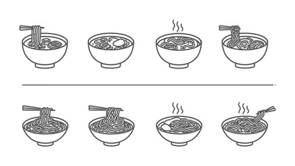 Obraz premium Noodle Bowl Line Art: Noodle bowls illustrated in a simple line art style, perfect for food-related design and culinary content.