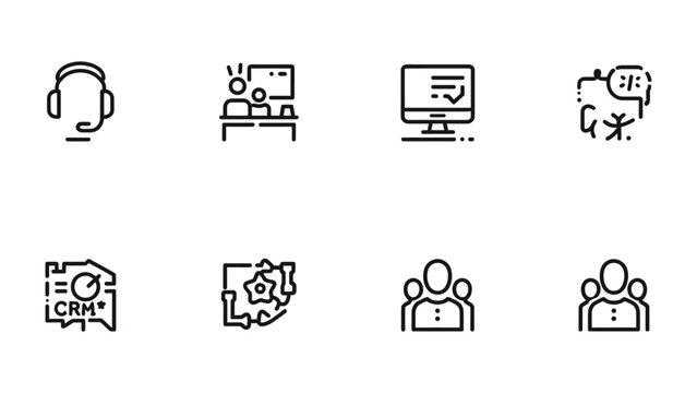 Collection of Business Icons: An array of minimalist, line-drawn icons, each a visual shorthand for key aspects of modern business and communication. From customer support to data analysis.