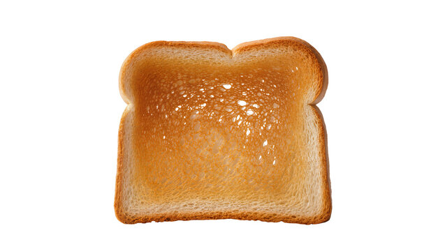 Golden brown toasted bread slice with dark burnt spots, isolated on transparent background