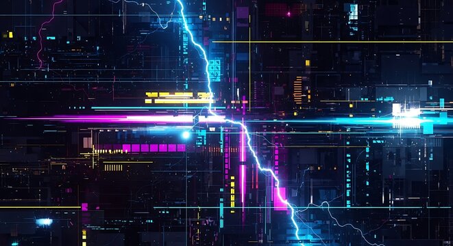 Cyberpunk cityscape a futuristic abstract of neon lights and digital networks