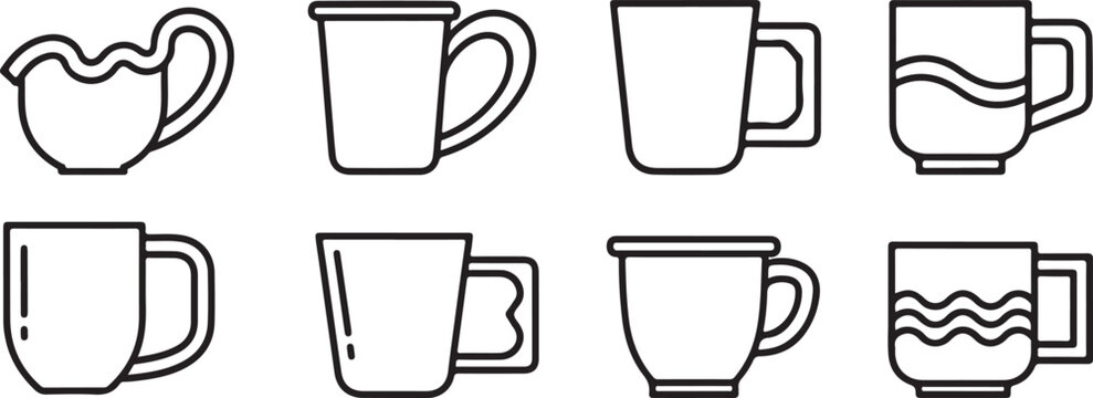 Black line symbol set of home and kitchen objects vector icons Vector