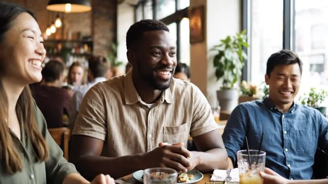 Friendly Conversation in a Restaurant with People Laughing and Enjoying Each Other&acirc;&euro;TMs Company