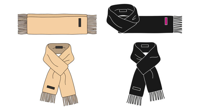 Fashionable Scarves Beige and Black Designs with Tassels, Perfect for Cold Weather Accessory