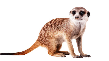Alert upright meerkat animal with brown striped fur and long tail © Sergiu