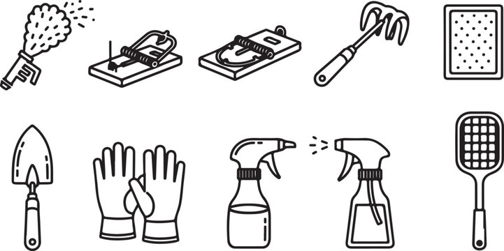 Black and white icons set of household objects and tools Vector