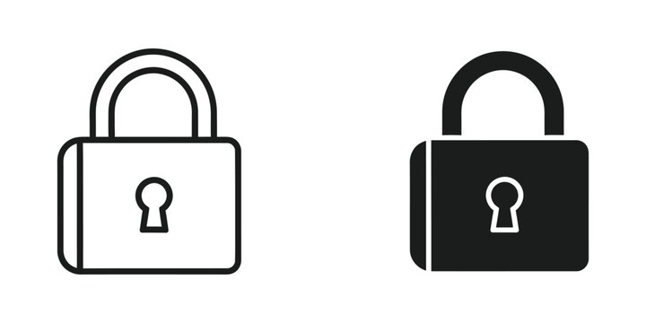Simple black and white padlock icons with keyholes for security or lock symbols