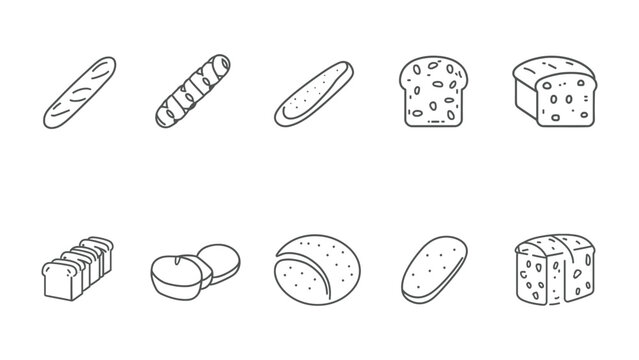 Variety of Bread: A collection of meticulously crafted line art illustrations showcases a variety of bread, each representing different shapes and textures, appealing to a spectrum of culinary tastes.