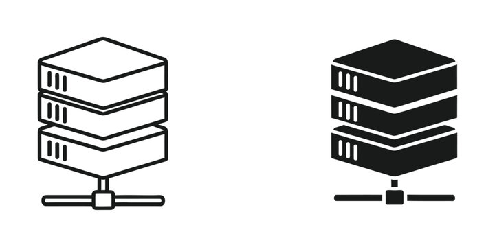 Simple vector icon of a server rack with network connection