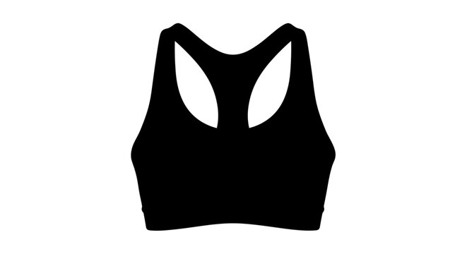 Minimalist black sports bra in back view with racerback design on white background