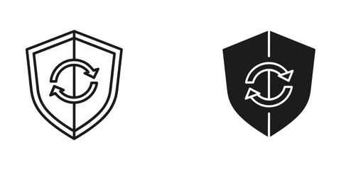 Fototapeta premium Shield with circular arrows symbol for security, protection, or refresh in black and white