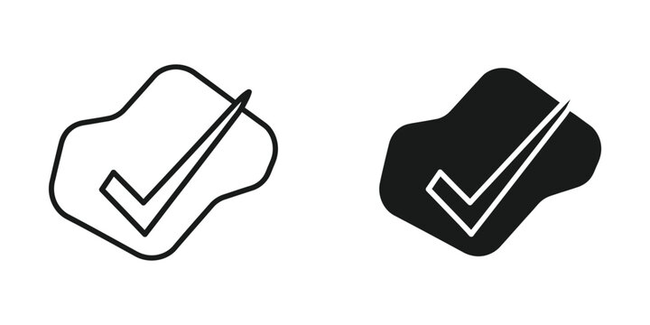 Check mark icon on sticky note with simple outline style for approval or task completion