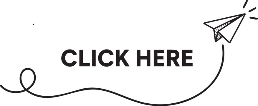 Animated video footage of a hand-drawn paper airplane launching forward with a dotted trail and text click here