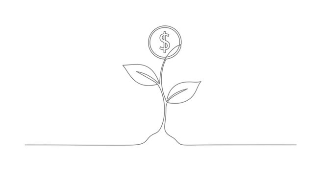 Money tree coin growth line art, financial investment concept