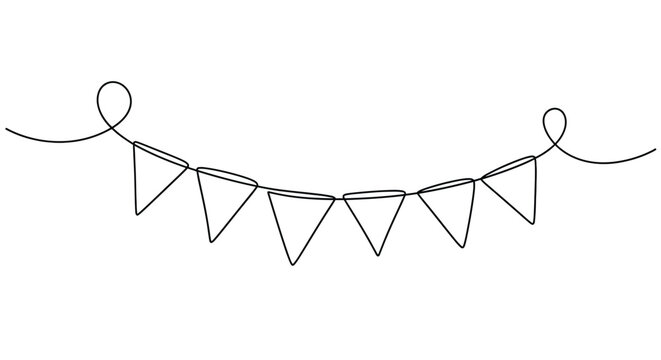 Bunting flags line art, festive celebration garland, the design is clean and celebrat