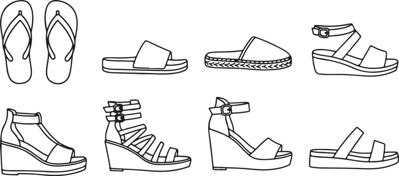 Collection of different styles of black high heel shoes vector Vector