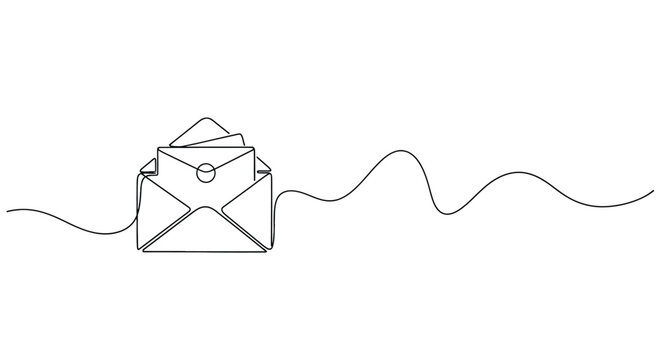 Open envelope with letters continuous line art mail concept with black and white