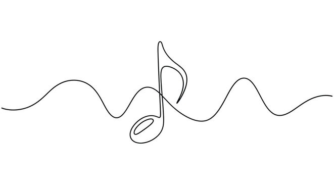 Musical note with wave rhythm continuous line art illustration