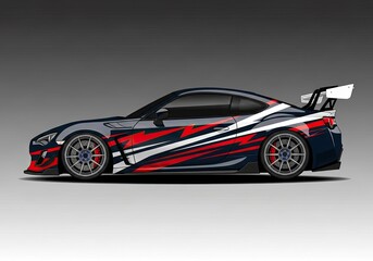 Fototapeta premium Sports car with red and white racing livery illustration