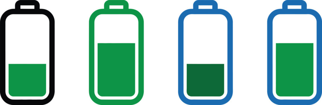 Battery charge level icons. Power indicator flat vector illustration