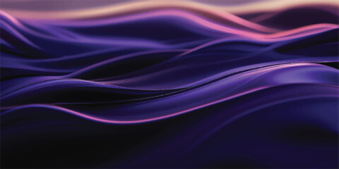 Obraz premium Abstract flowing waves in rich purple and deep violet hues accented with luminous pink magenta orange light lines creating a smooth and dynamic digital background texture abstract background