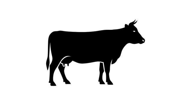 Black silhouette of a cow standing on a white background.