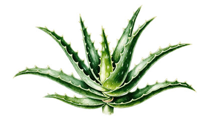 Fototapeta premium Vibrant Green Aloe Vera Plant with Spiky Leaves and Central Stem
