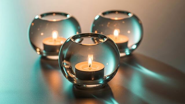 Lit candles in glass globes with soft, warm, and inviting ambiance.