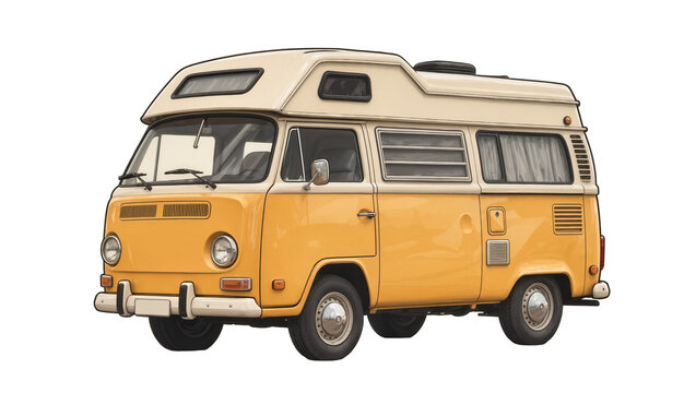 Vintage Yellow Volkswagen Camper Van with Roof Top and Side Windows