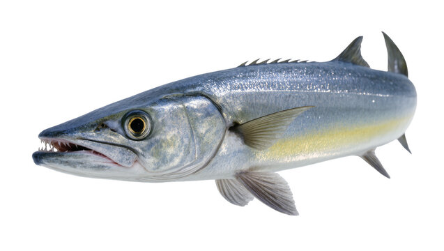 Silver Barramundi Fish with Sharp Teeth and Fins