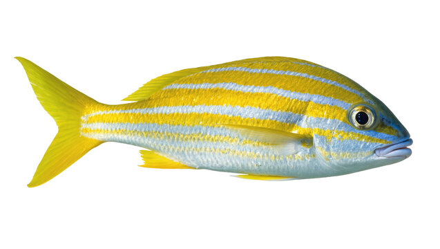Yellow striped Bluefish with vibrant fins and scales