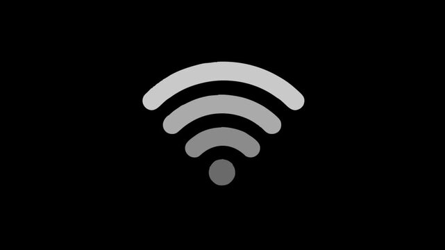 Wi-fi signal strength indicator animation, wireless internet connection digital network connectivity symbol on black background