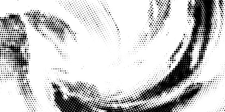 Halftone circle background. Radial comic target texture. Black and white dotted circular gradient. Fading dot epicenter wallpaper concept. Vector grunge rough round pop art rasterized backdrop