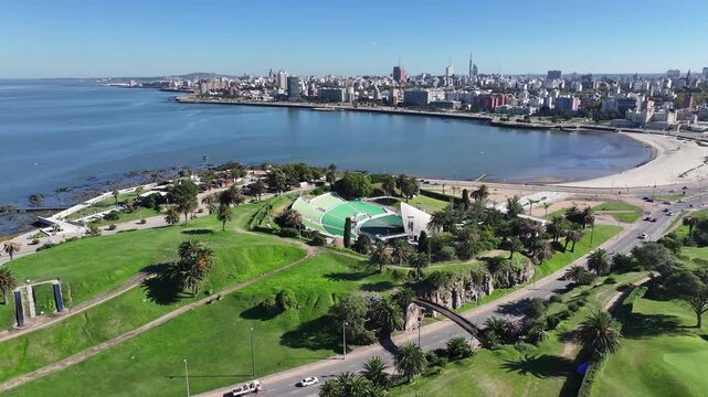 Montevideo Skyline In Maldonado Uruguay. Beach Landscape. Downtown District. Travel Destination. Montevideo Skyline At Montevideo In Maldonado Uruguay. Nature Seascape.