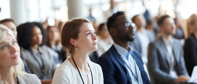 Business professionals attending HR seminar on workplace ethics