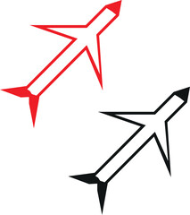 Obraz premium This graphic features a stylized, sharp-edged airplane silhouette in two color variations. Because of its aggressive and modern lines, it is perfect for travel branding, aviation logos, or flight-trac