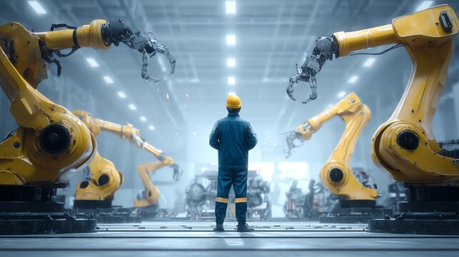 Engineer programming robotic arms for ship loading system