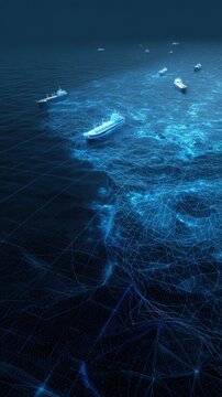 An armada of vessels glides across the vast expanse of the ocean. The boats navigate the deep blue waters.  ..Created with Generative AI, not depicting real subjects.