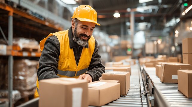 Quality control officer checking packaged goods before shipment