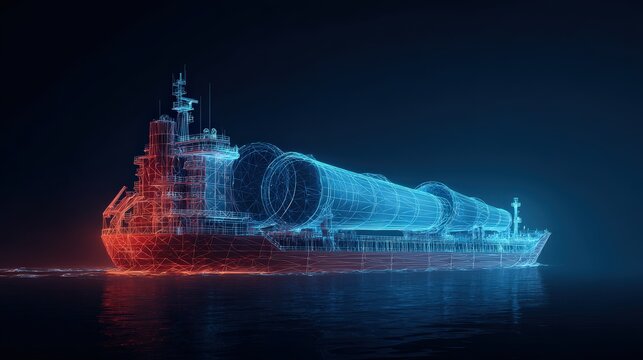 A digital ship carrying massive cargo, symbolizing modern maritime transport. ..Created with Generative AI, not depicting real subjects.