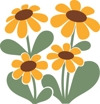 Floral Illustration with Yellow Orange Flowers Isolated on White
