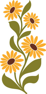 Floral Illustration with Yellow Orange Flowers Isolated on White