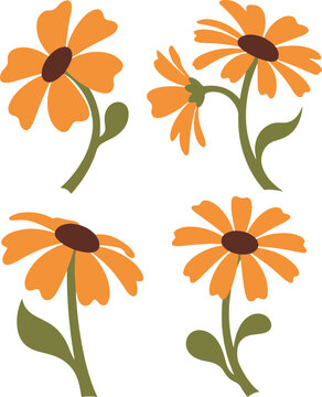 Floral Illustration with Yellow Orange Flowers Isolated on White