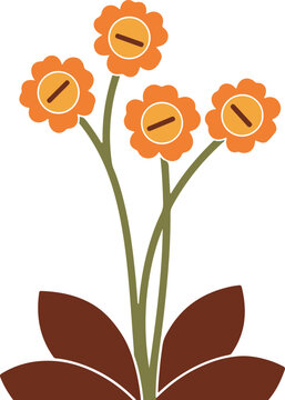 Floral Illustration with Yellow Orange Flowers Isolated on White