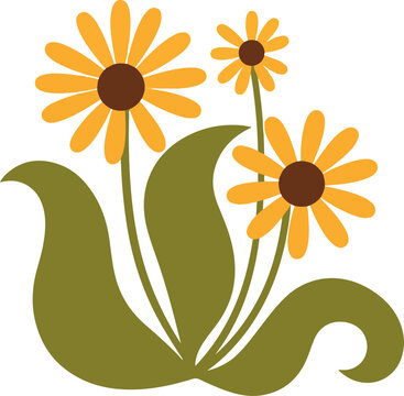 Floral Illustration with Yellow Orange Flowers Isolated on White