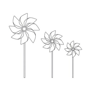 Three pinwheel designs depicted in a simple line drawing with varying blade counts Vector