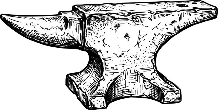 Blacksmith iron anvil for forging metal tools hand drawn illustration