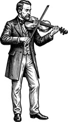 Obraz premium Classical violinist in formal attire performing on a violin engraving