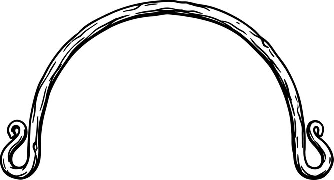 Curved metal handle with decorative scroll ends