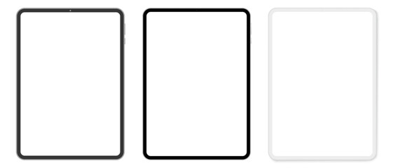 Naklejka premium Modern Tablet Mockup With Blank Screen in Realistic, White Clay and Flat Vector Style on Transparent Background. Vector illustration